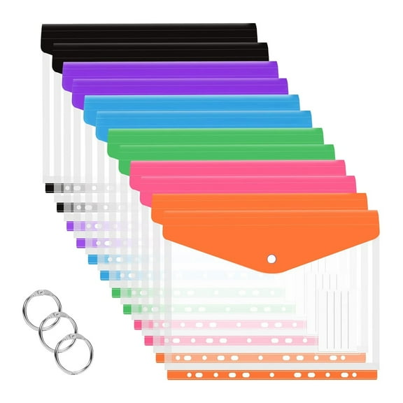 New Arrivals 12 Pcs A4 Binder Pocket Expandable Envelopes Clear Plastic
