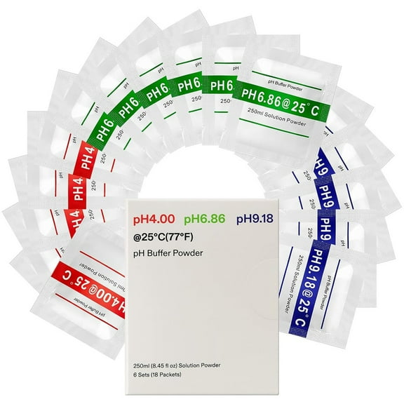 New Arrivals 18-Pack PH Meter Buffer Solution Powder, 6.86/4.00/9.18, Powder for Precise & Easy Tester Calibration