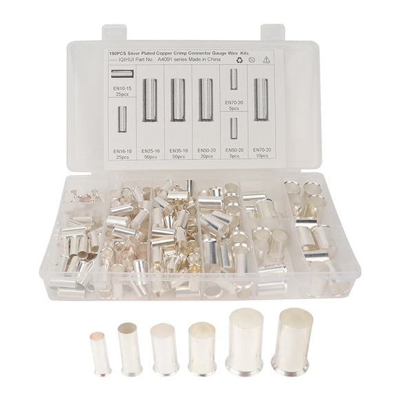 New Arrivals 190Pcs (AWG 8 6 4 2 1 2/0)2/0-8 Gauge Wire Ferrules Kits Pin Cord End