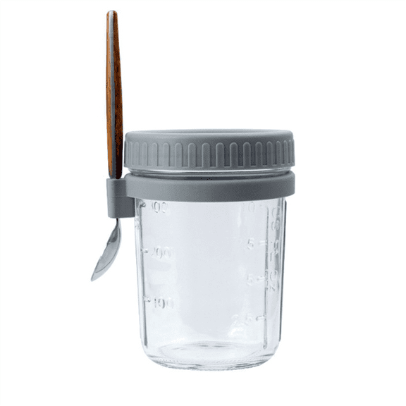 New Arrivals 1pcs Breakfast Cup Airtight Oatmeal Jar with Cover and Spoon grey
