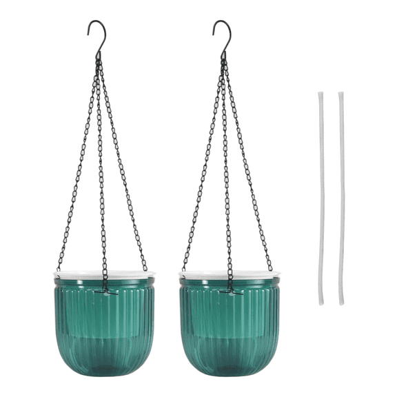 New Arrivals 2 Pack Self Watering Indoor Hanging Flower Pots,6.5 Inch,Emerald