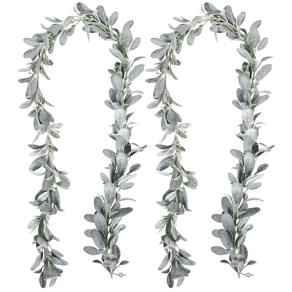 New Arrivals 2 Pcs Artificial Flocked Lambs Ear Garland - 6Ft/Piece Faux Leaves