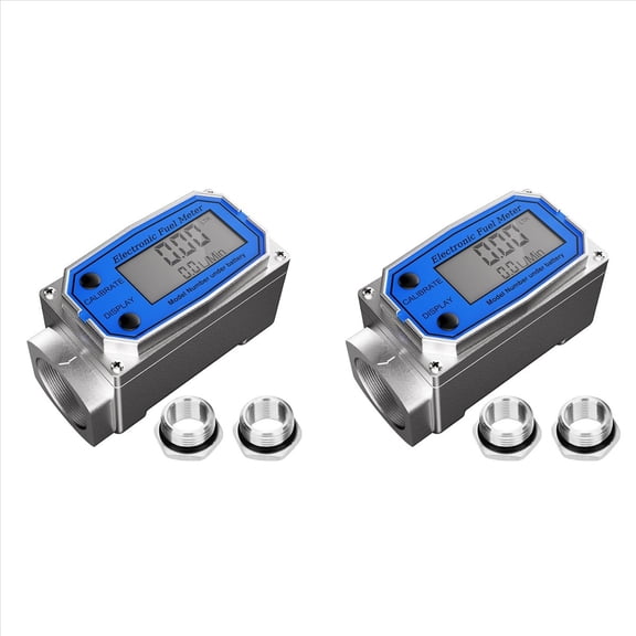 New Arrivals 2 Set 1 Inch Meter with 3/4 Adapters, Digital Turbine 2.5-31 GPM Inline NPT Thread