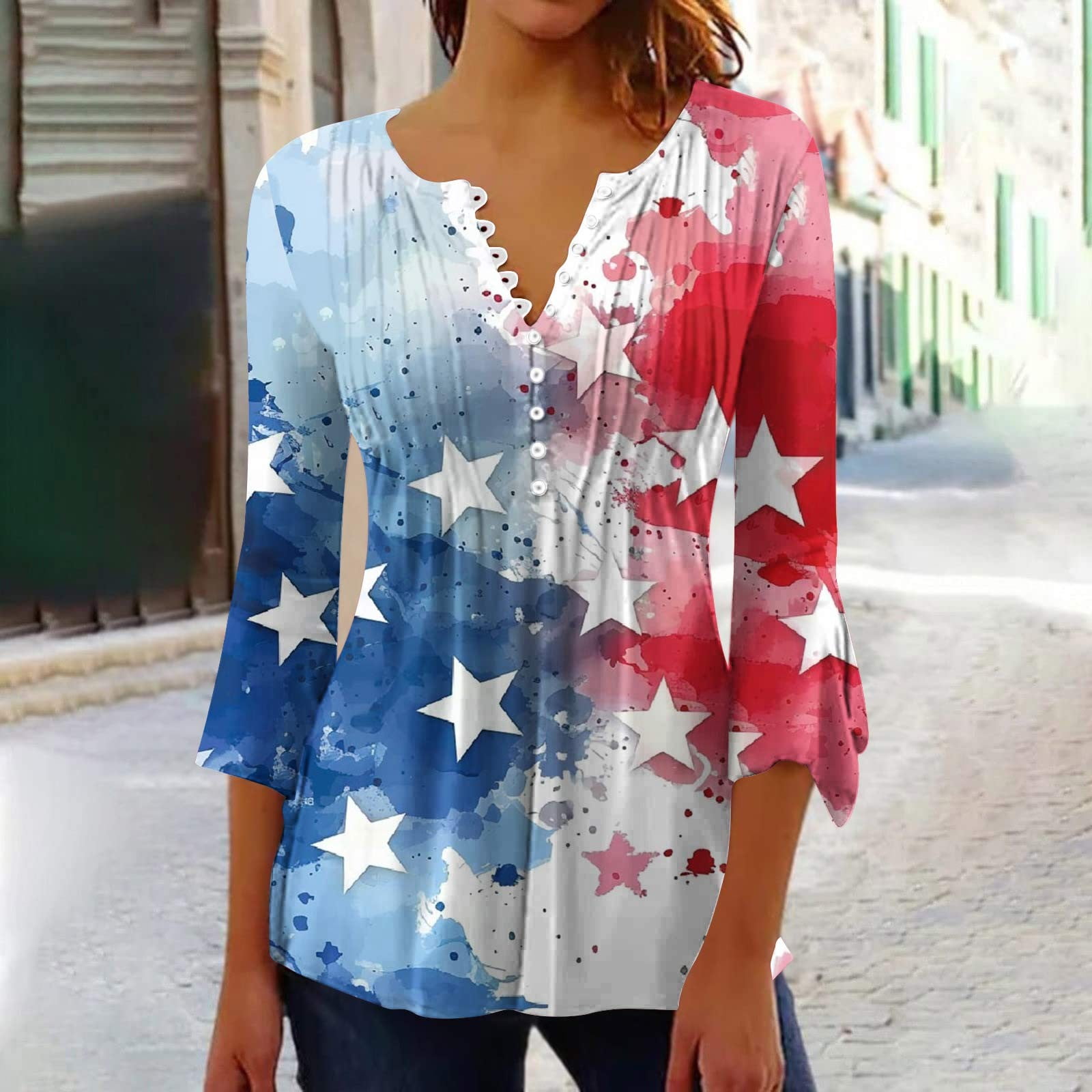 New arrivals 2024 4th of july tops for women sentmoon button womens