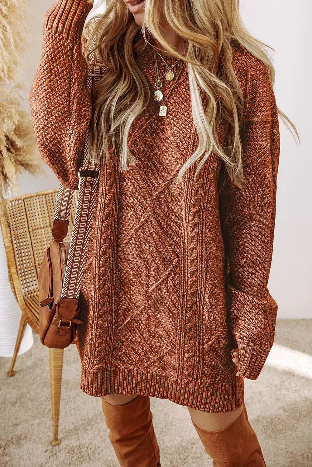 New Arrivals 2025: Women's Oversized Knit Dresses - Casual Long Sleeve  Cable Knit Pullover Dresses with Lantern Sleeves - Walmart.com
