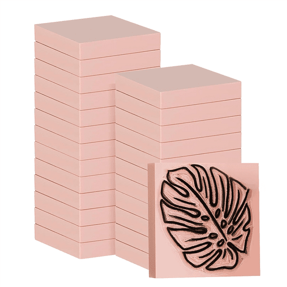 New Arrivals 24 Pcs 2 X 2inch Rubber Carving Blocks Linoleum Blocks,Pink