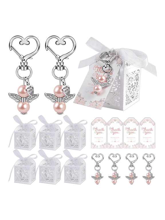 New Arrivals 24Pcs Baby Shower Favors Including Cute Angel Keychains, Favor Boxes