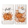 thumbnail image 1 of New Arrivals 2PCS Fall Kitchen Towels Set of 2, Orange Pumpkin Grey Check Autumn Dish Drying Dishcloth, 1 of 7