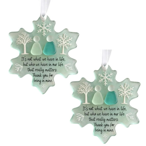 New Arrivals 2PCS Vggrvlo Snowflake Shaped Sea Glass Friendship Decor Timeless Friendship Heart Keepsake Best Christmas Gifts for Friends