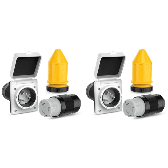 New Arrivals 2X 50AMP RV Power Inlet Outlet Shore Kit W/Boot Cord Protector 125/250V NEMA SS2-50P SS2-50R Twist Lock