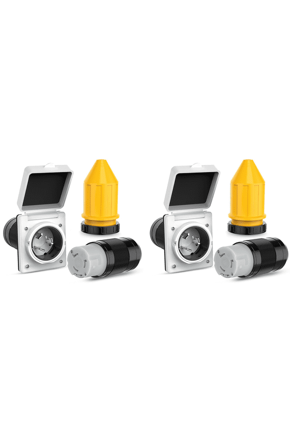 New Arrivals 2X 50AMP RV Power Inlet Outlet Shore Kit W/Boot Cord Protector 125/250V NEMA SS2-50P SS2-50R Twist Lock