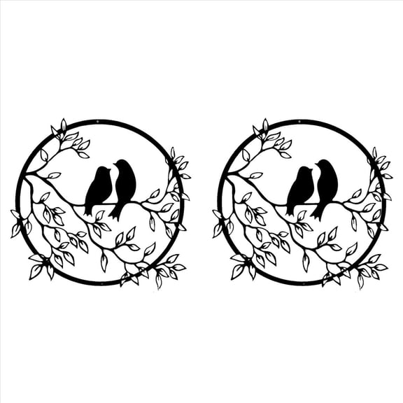 New Arrivals 2X Metal Wall Art Bird on Tree Branch Silhouette Decor for Living Room Garden Bedroom