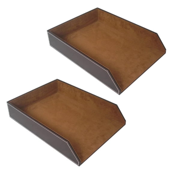 New Arrivals 2X PU Leather Collection Letter Tray, Document Desk Organizer,Stackable Office File Tray Holder (Brown)