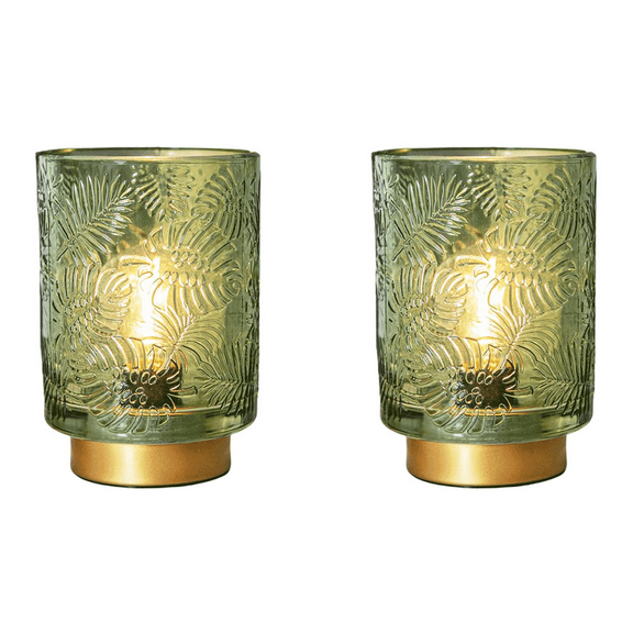 New Arrivals 2X Small Battery Operated Lamp - Portable Cordless for Home Decor, Glass Table with Decor Aesthetic Jade Green