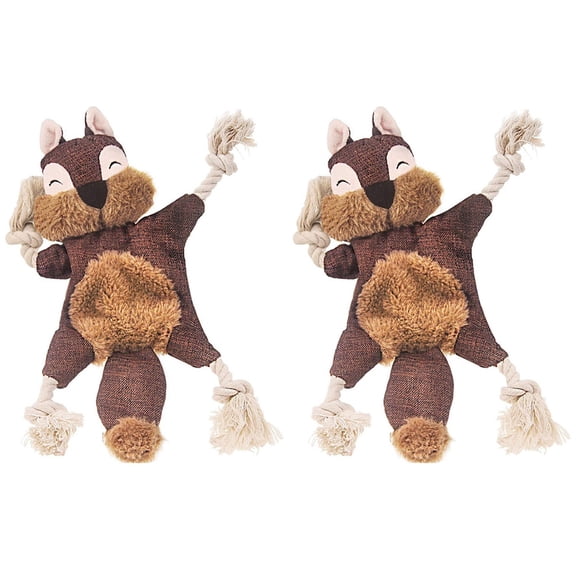 New Arrivals 2X Stuffless Dog Toys for Puppy, Crinkle Squeaky Chew Squirrel Plush Toy with Rope Knots Small Dogs