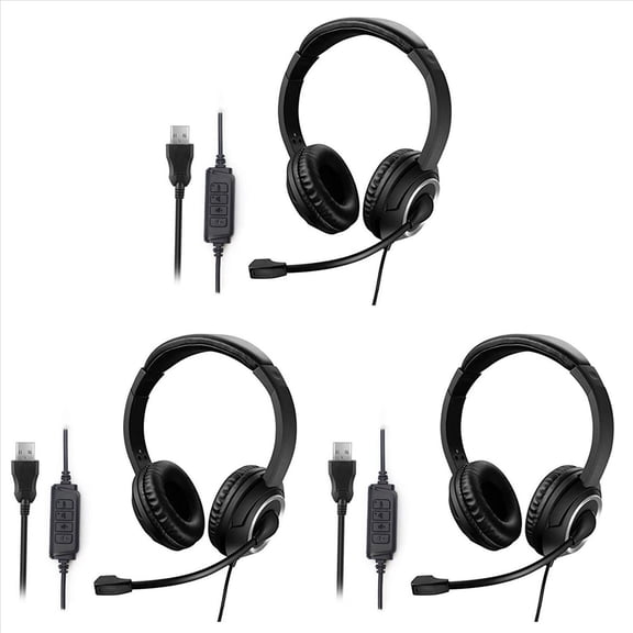 New Arrivals 3X Wired USB Headset Call Center with Microphone Game Noise Canceling over-Ear Headphones for Computer PC Laptop