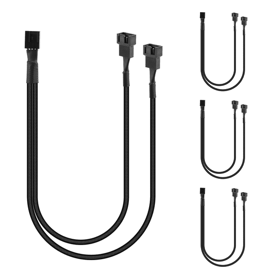 New Arrivals 4 Pack PWM Fan Splitter Cable Y Computer PC Pin 1 to 2 ,Braided