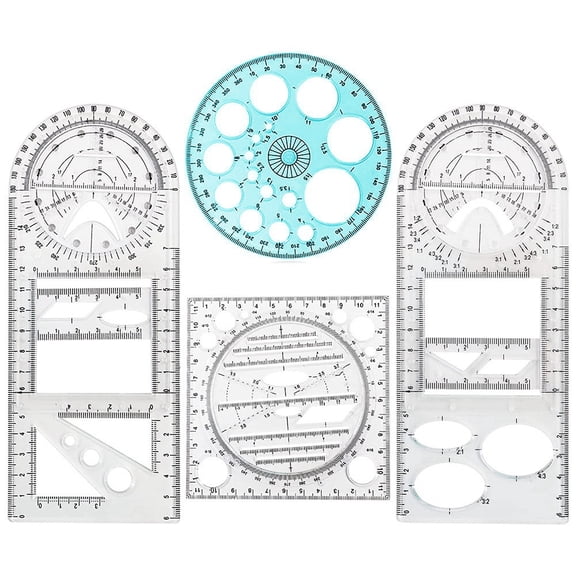New Arrivals 4 Pcs Multifunctional Geometric Ruler Drawing Tools Plastic Set