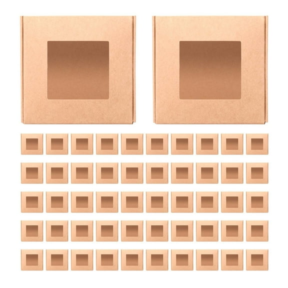 New Arrivals 50 Pcs Mini Paper Box with Window for Homemade Candy (Brown)