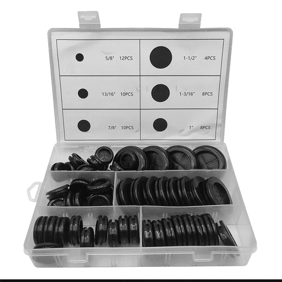 New Arrivals 52Pcs 6 Sizes Rubber Grommets for Wiring,Rubber Grommet Kit,Double Sided Round Plugs