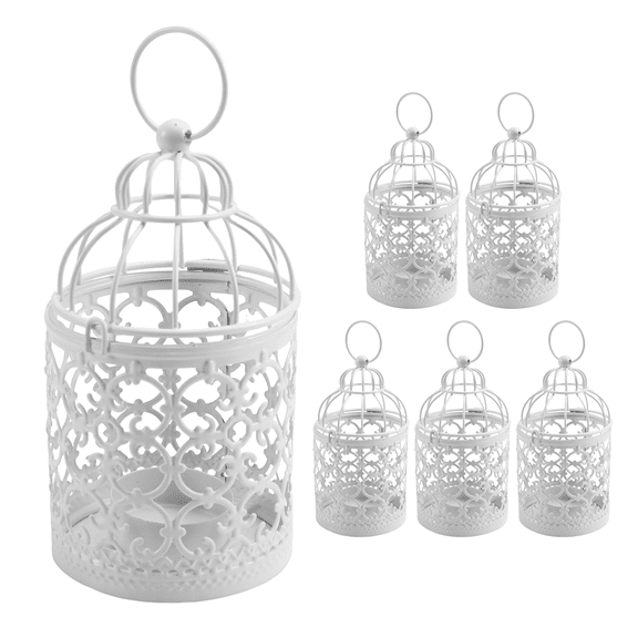 New Arrivals 6 Pcs Candle Tea Light Holders Metal Hanging Hollow Birdcage Lantern