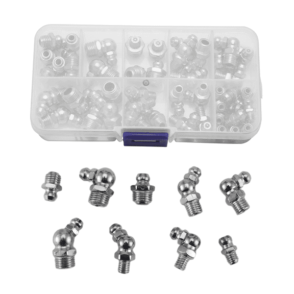 New Arrivals 60Pcs Metric Grease Fittings Kit, M6 M8 M10 45 90 Degree Hydraulic Zerk Assortment for Angled Mechanical