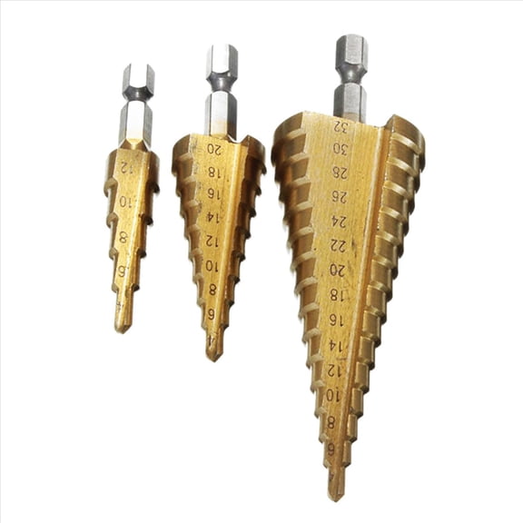 New Arrivals 6Pc Hss Step Cone Taper Drill Bit Set Hole Cutter Metric 4-12/20/32mm 1/4 Inch Titanium Coated Metal Hex Bits