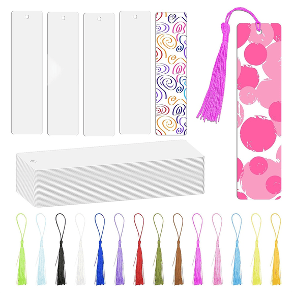New Arrivals 80Pcs Sublimation Bookmark Blank Heat Transfer Aluminum Metal Bookmarks Bulk DIY with Hole and Colorful Tassel