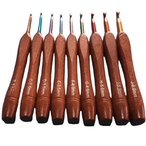 New Arrivals 9 Piece Bamboo Crochet Hook Set Multicolor Aluminum