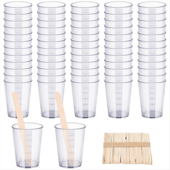 New Arrivals 90PCS Epoxy Mixing Cups Kit, 40PCS Graduated Transparent Scale with 50 Pack Wooden Stirring Sticks 50ML