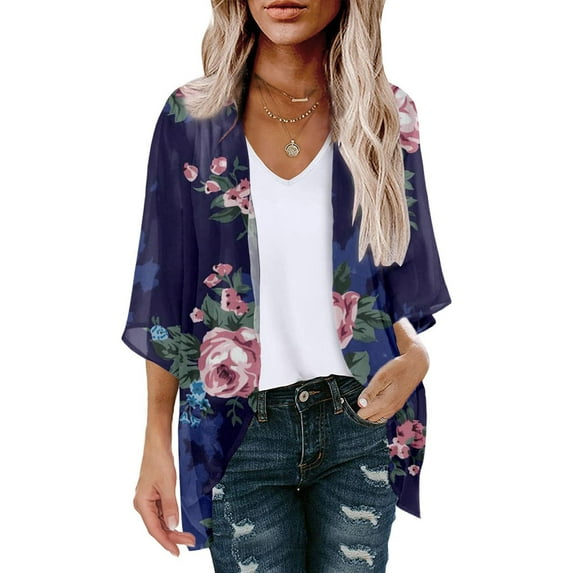 New Arrivals AXXD Sexy Cover Ups for Swimwear Women Kimono Cover up Summer Floral Print Puff Sleeve Loose Trendy Tops