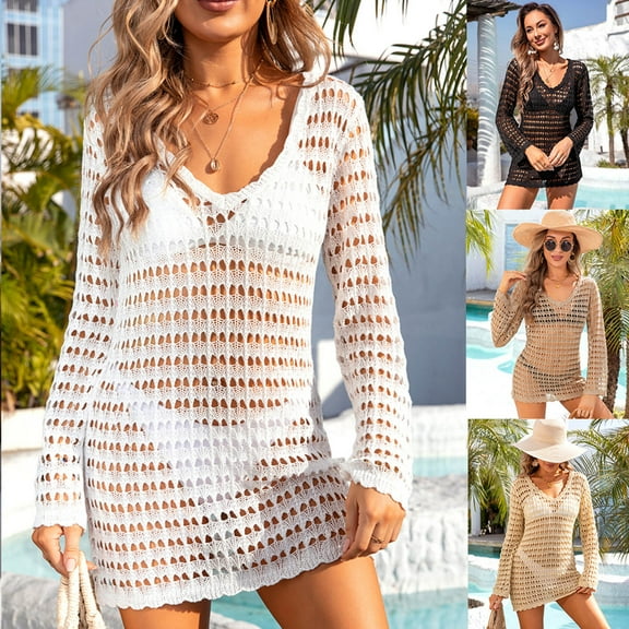 New Arrivals AXXD Women'S Swimwear Cover Ups Bathing Suit Knit Cover Up Beach Pool Swimwear Crochet Dress