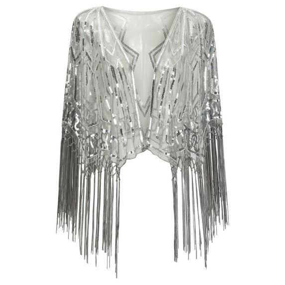 New Arrivals AXXD Womens Cover Ups 1920s Shawl Beaded Sequin Deco Evening Cape Flapper Cover up