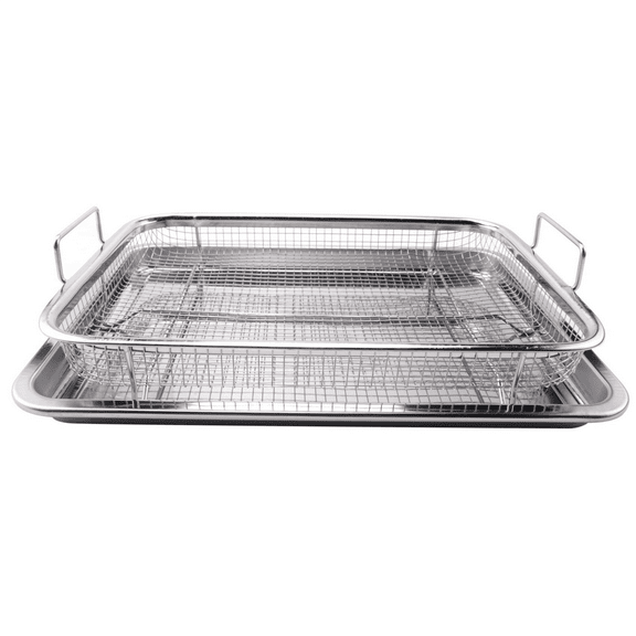 New Arrivals Air Fryer Basket for Oven,Stainless Steel Crisper Tray, 2-Piece Set
