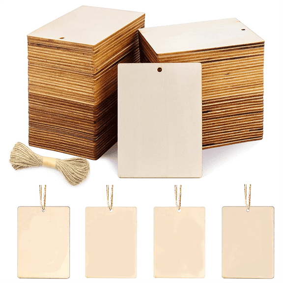 New Arrivals Blank Wooden Tags, for Crafts with Holes and 42.65 Ft Twine