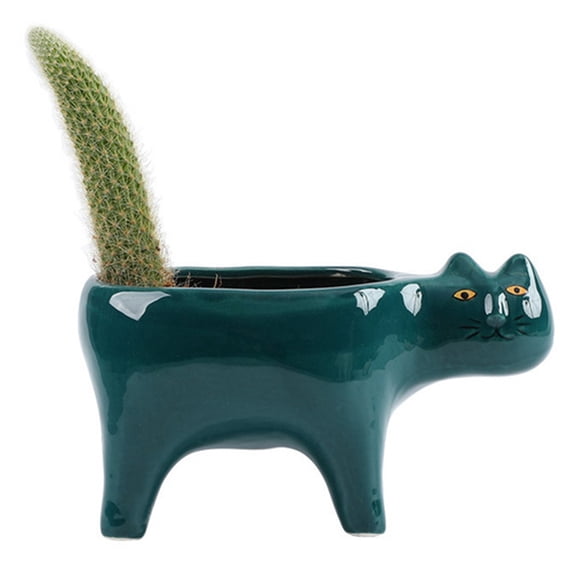 New Arrivals Cute Cat Ceramic Garden Flower Pot Animal Image Cactus Planter Green