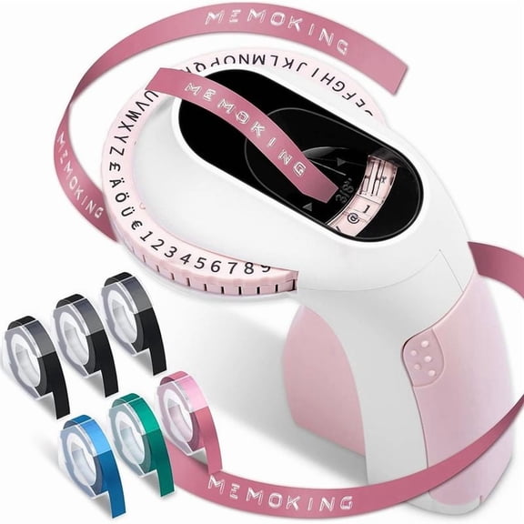 New Arrivals Embossing Label Maker E975 3D Printer Machine with 6 Rolls Emboss Tapes, Handheld Embosser, Pink