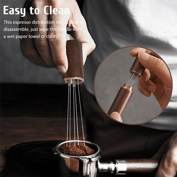 New Arrivals Espresso Coffee Stirrer, 8 Needles Stirrer with Natural Wood Handle,A