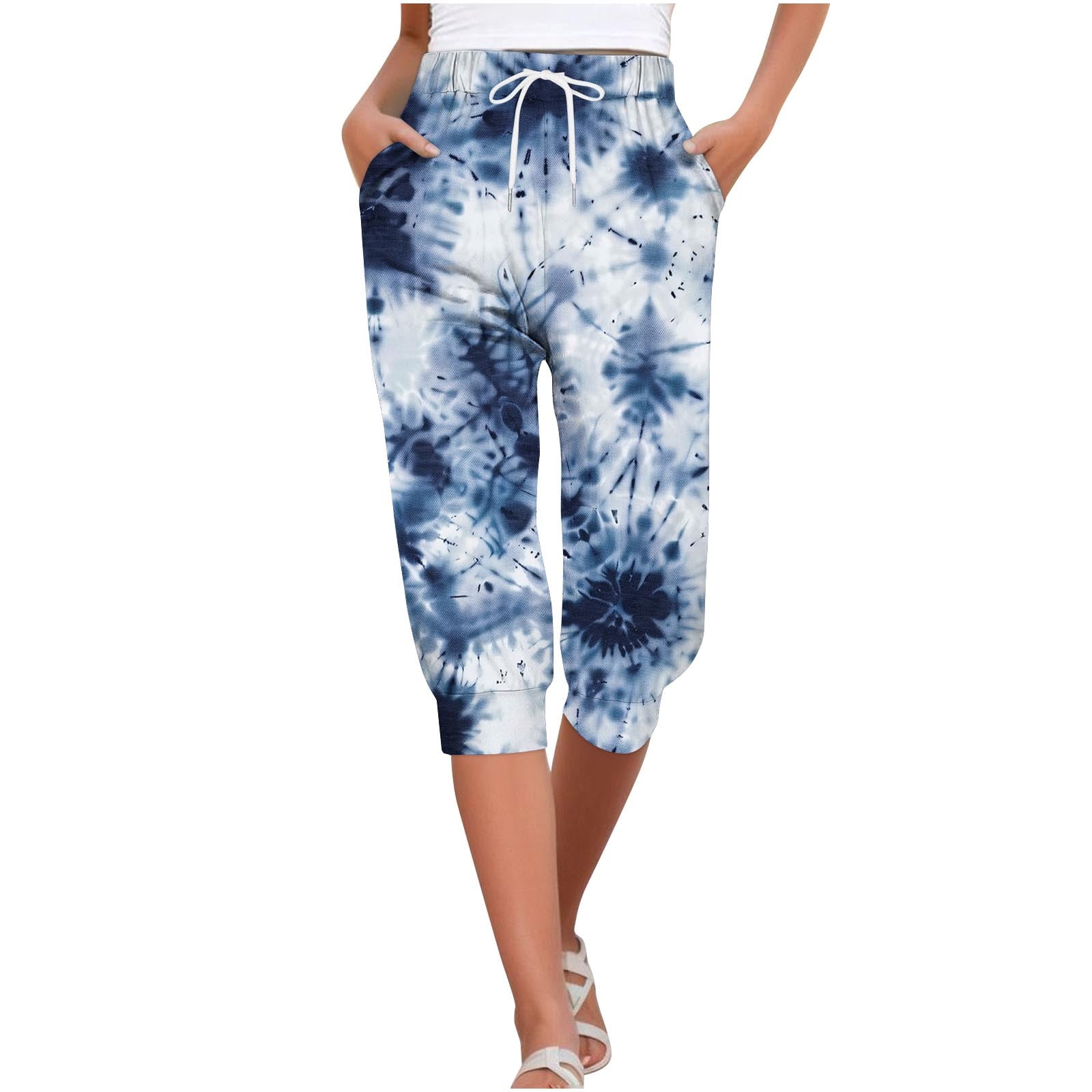New Arrivals Floral Print Joggers Women Capri Sweatpants with Pockets