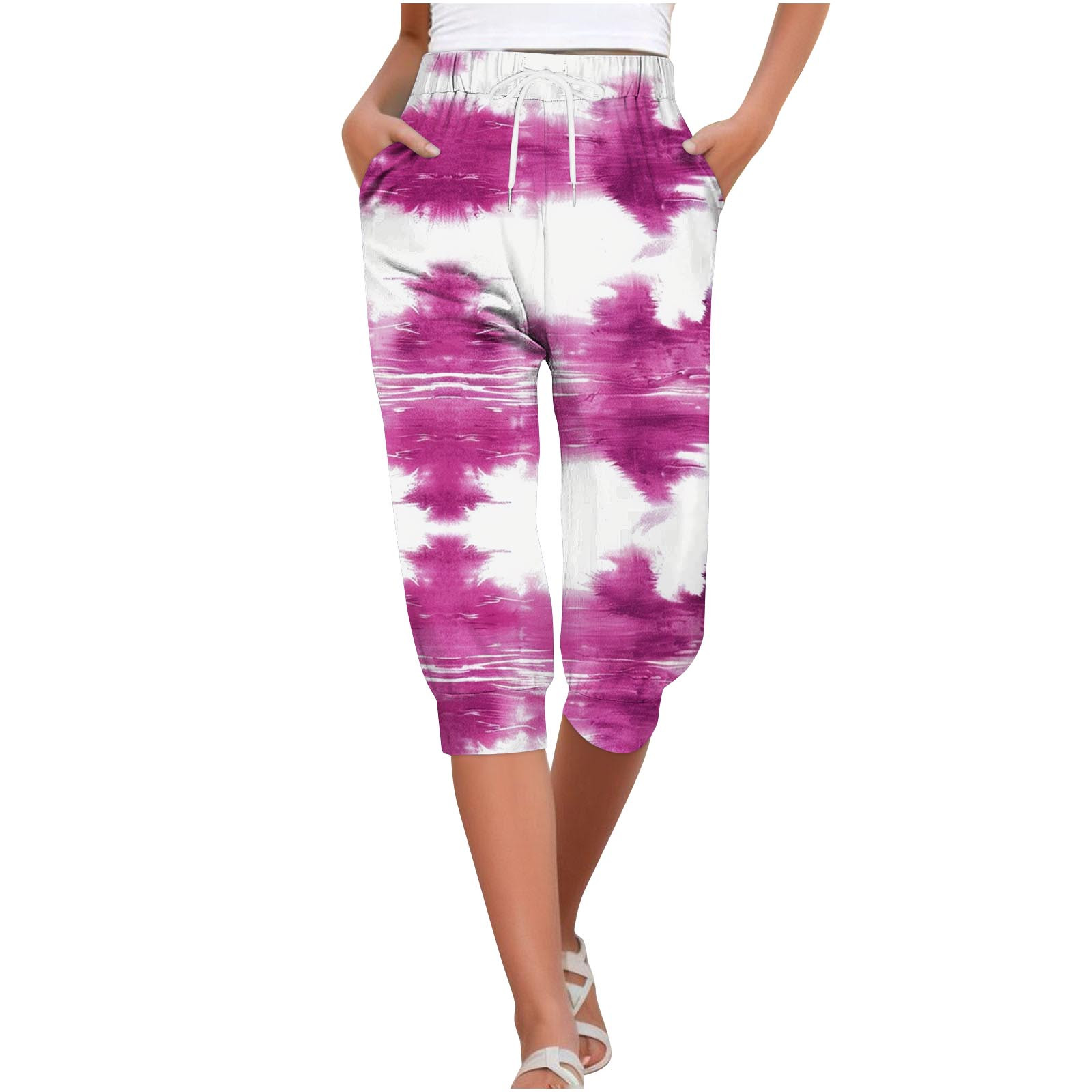 New Arrivals Floral Print Joggers Women Capri Sweatpants with Pockets