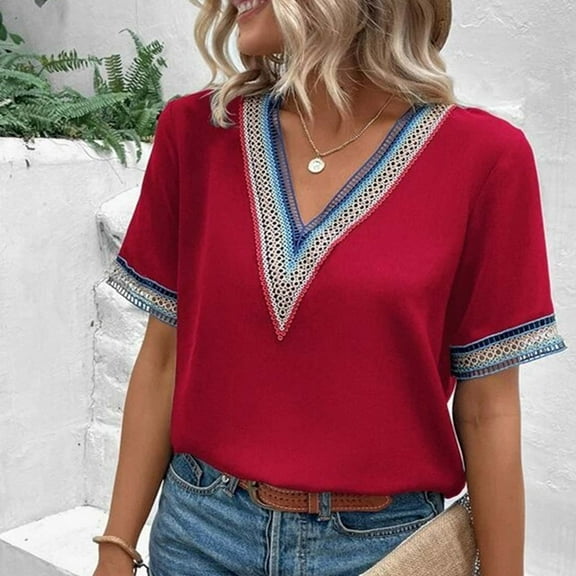 New Arrivals Gamivast Plus Size Cotton Tops for Women 2X Shirts for Women Trendy Summer 2024 Womens Blouses Casual Plus Size Short Sleeve Shirts for Women V Neck
