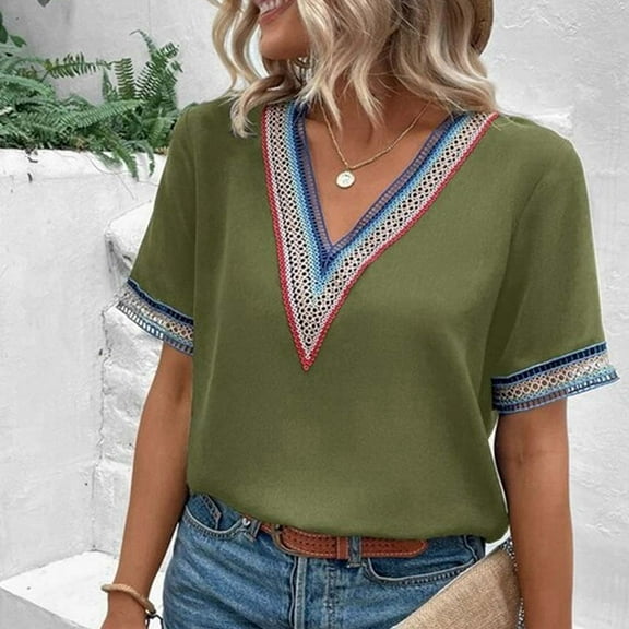 New Arrivals Gamivast Plus Size Cotton Tops for Women 2X Shirts for Women Trendy Summer 2024 Womens Blouses Casual Plus Size Short Sleeve Shirts for Women V Neck