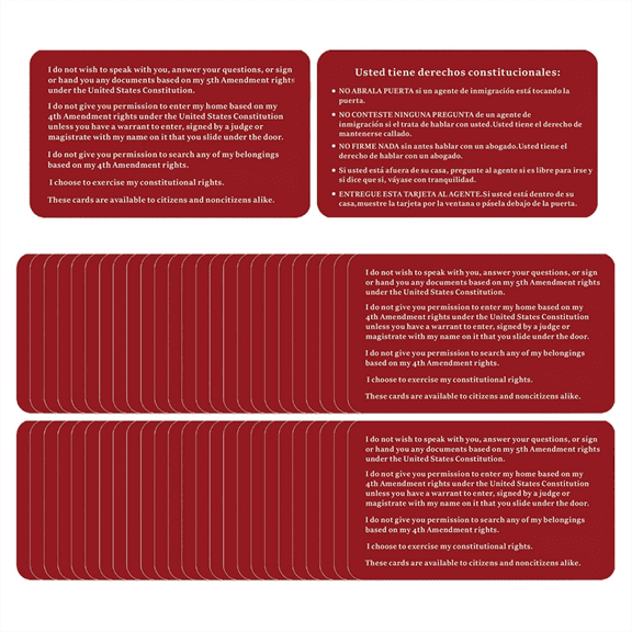 New Arrivals Immigration Red Card - English Spanish Rights Reminder 50PCS