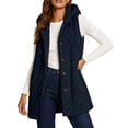 thumbnail image 1 of Ladies Winter Vest Fleece Sleeveless Hooded Jacket Fleece Button up Jacket Solid Color Outerwear with Pockets My Items, 1 of 9