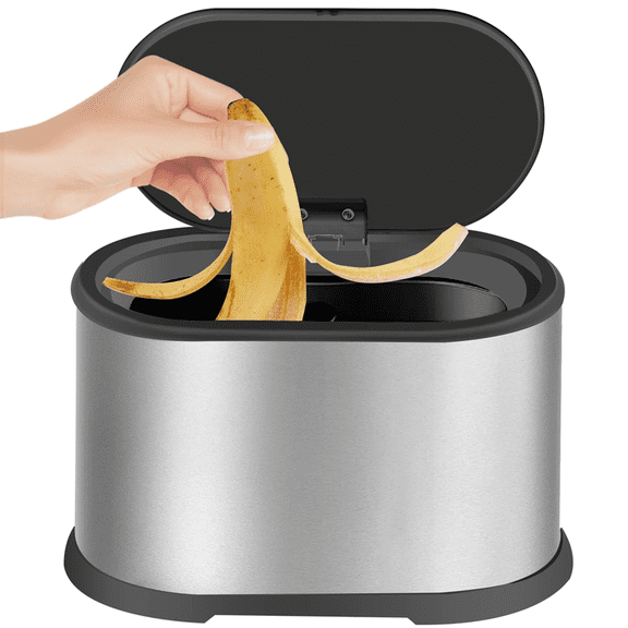 New Arrivals Mini Trash Can with Lid, 4L Small Kitchen Compost Bin Silver