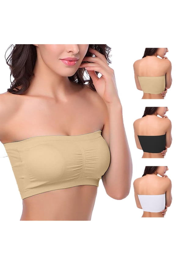 Strapless Bras for Women One Piece Bra Everyday Underwear Bandeau(Black,1 pack,Size S-3XL)