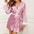 thumbnail image 1 of New Arrivals Nexjvus Womens Robes Kimono Robe Silk Short Satin Robe With Feathered Size S-XXL, 1 of 9