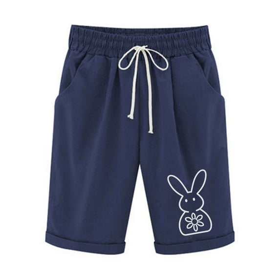 New Arrivals Olyvenn Capris Pants for Women Drawstring Elastic Waist Pants Floral Wide Leg Knee Length Shorts Comfy Casual Loose Trousers Navy M