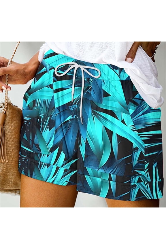 New Arrivals Olyvenn Womens Summer Board Shorts Hawaiian Tropical Print Beach Swim Shorts Casual Loose Drawstring Short with Pockets Multicolor XXL