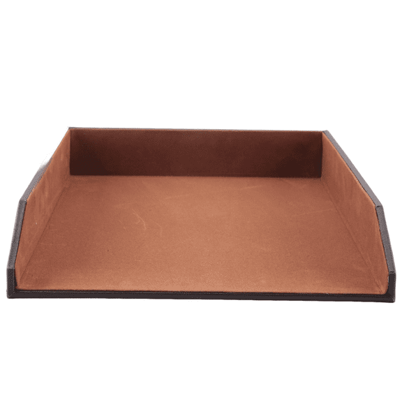 New Arrivals PU Leather Collection Letter Tray, Document Desk Organizer,Stackable Office File Tray Holder (Brown)